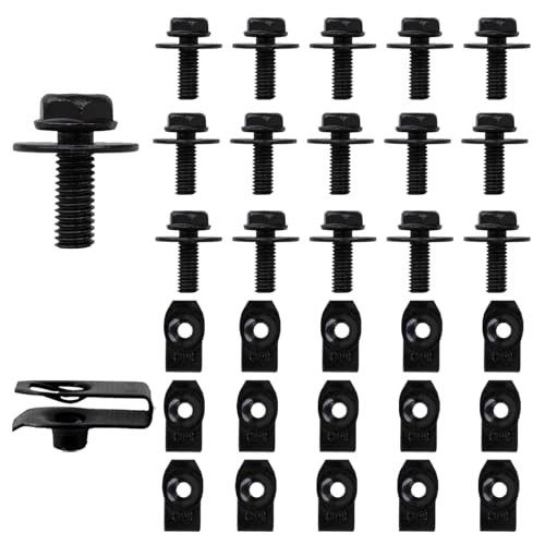 Car Bolts M6-1.0 Hex Head Body Bolts&Extruded U-Nuts Kits, Bumper 30 count