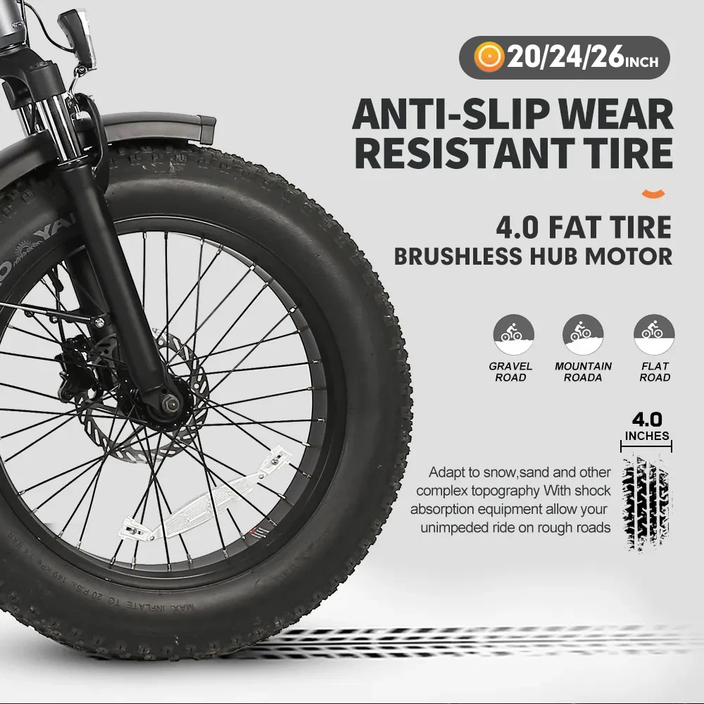48V 2000W EBike Fat Tire Conversion Kit 4.0Tyre Rear Hub Motor Wheel Snow Bike
