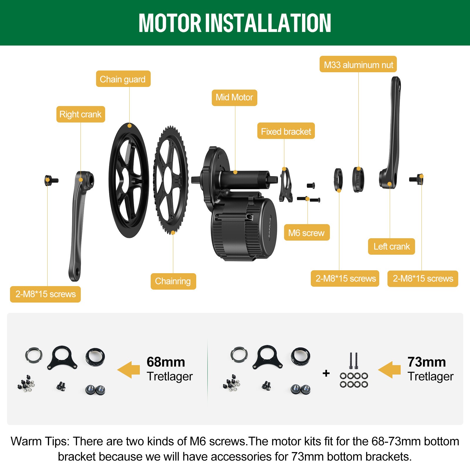 BAFANG 48V500W68-73mm Mid Motor DIY Conversion Kits 8FUN For Electric Bike
