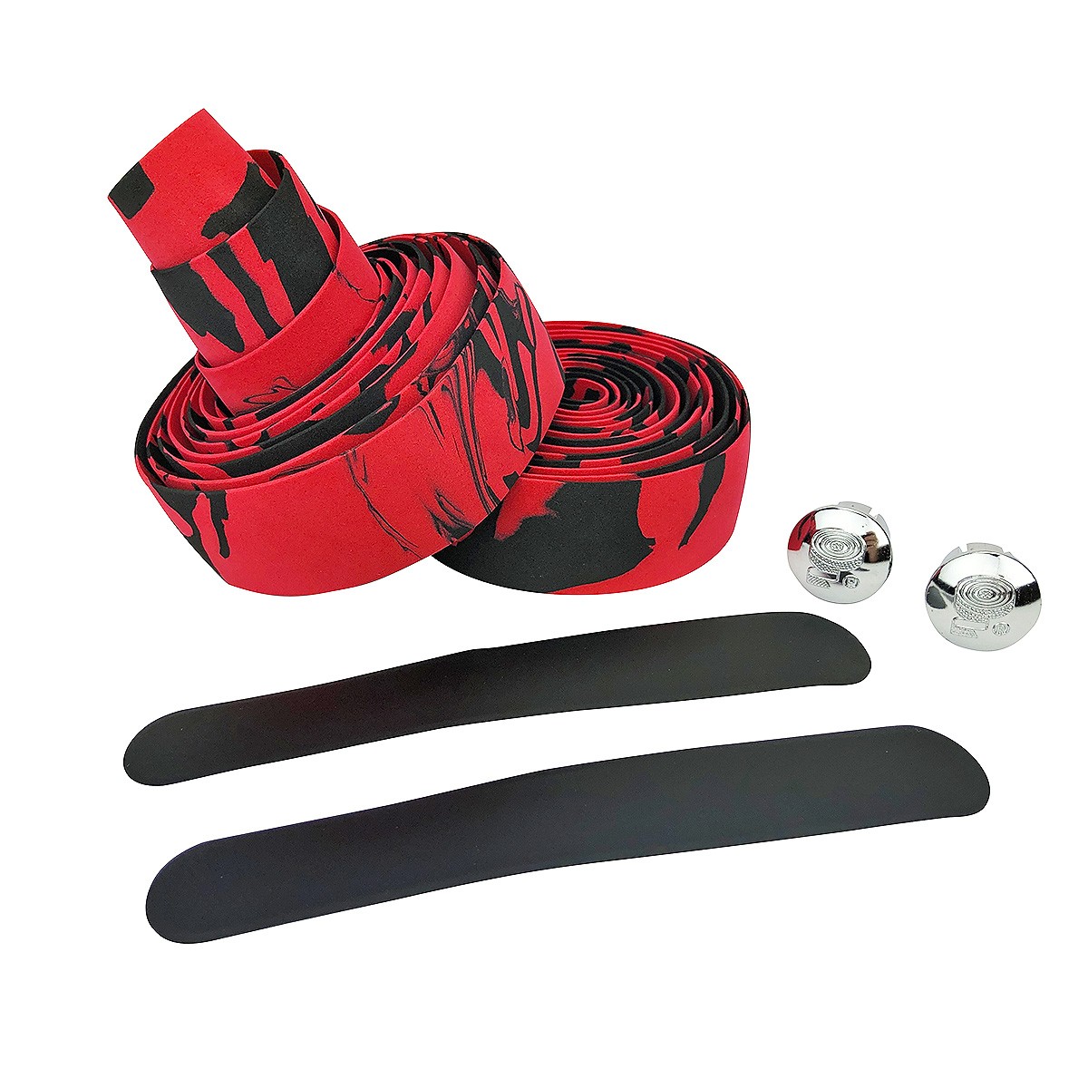 Black – Red Camouflage EVA Road Bike Handlebar Tape, Cycling Wraps w/ End Caps