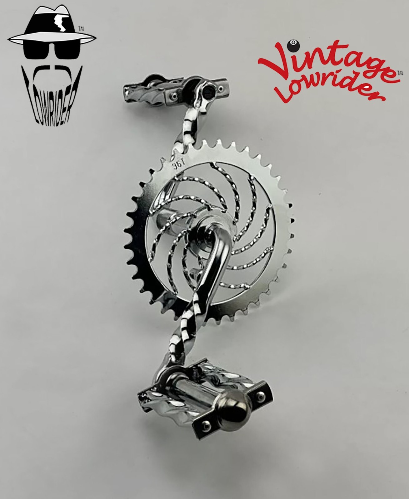 VINTAGE LOWRIDER TWISTED 4 1/2″ CRANK, PEDALS, B.B. SET & 36T TWISTED SPROCKET.