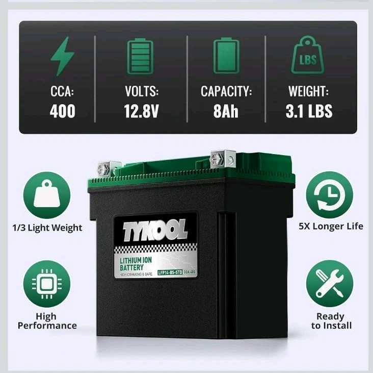 LFP14 12V Lithium Battery Replaces YTX14-BS 400CCA 8AH Fit BMW R12000GS, V-Strom