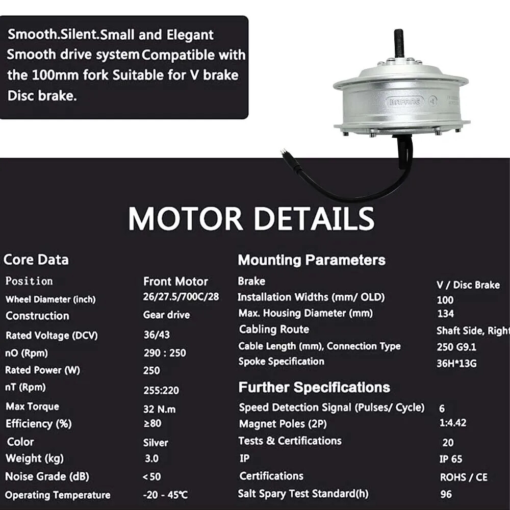 36V 48V 250W/350W/500W E-bike Brushless Hub Motor Wheel Conversion Kit