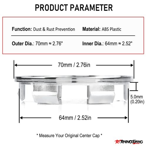 4PCS Wheel Center Caps OD:70mm(2.76in) ID:64mm(2.52in) Compatible with Chrome