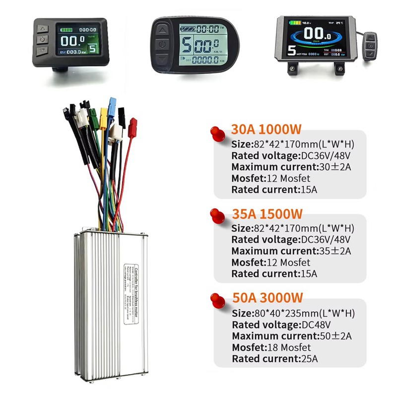 E-bike 36V/48V 30A-50A 1000W-3000W Controller+Display Kits for Electric Bicycle