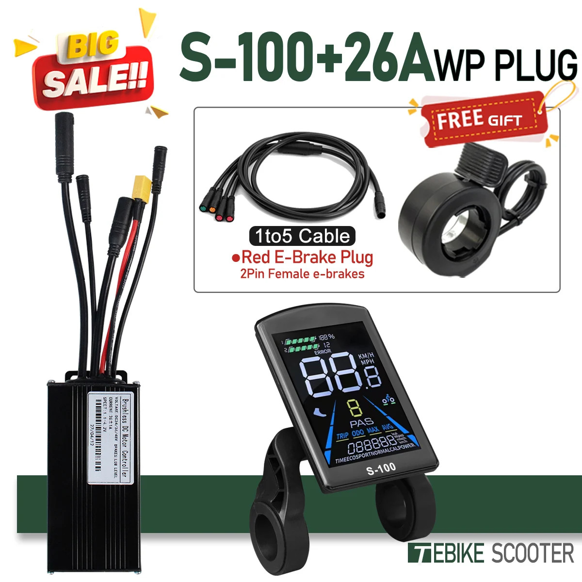 E-bike SineWave 3 Mode Controller 17A26A30A40A with 24V/36V/48V/52V Controller