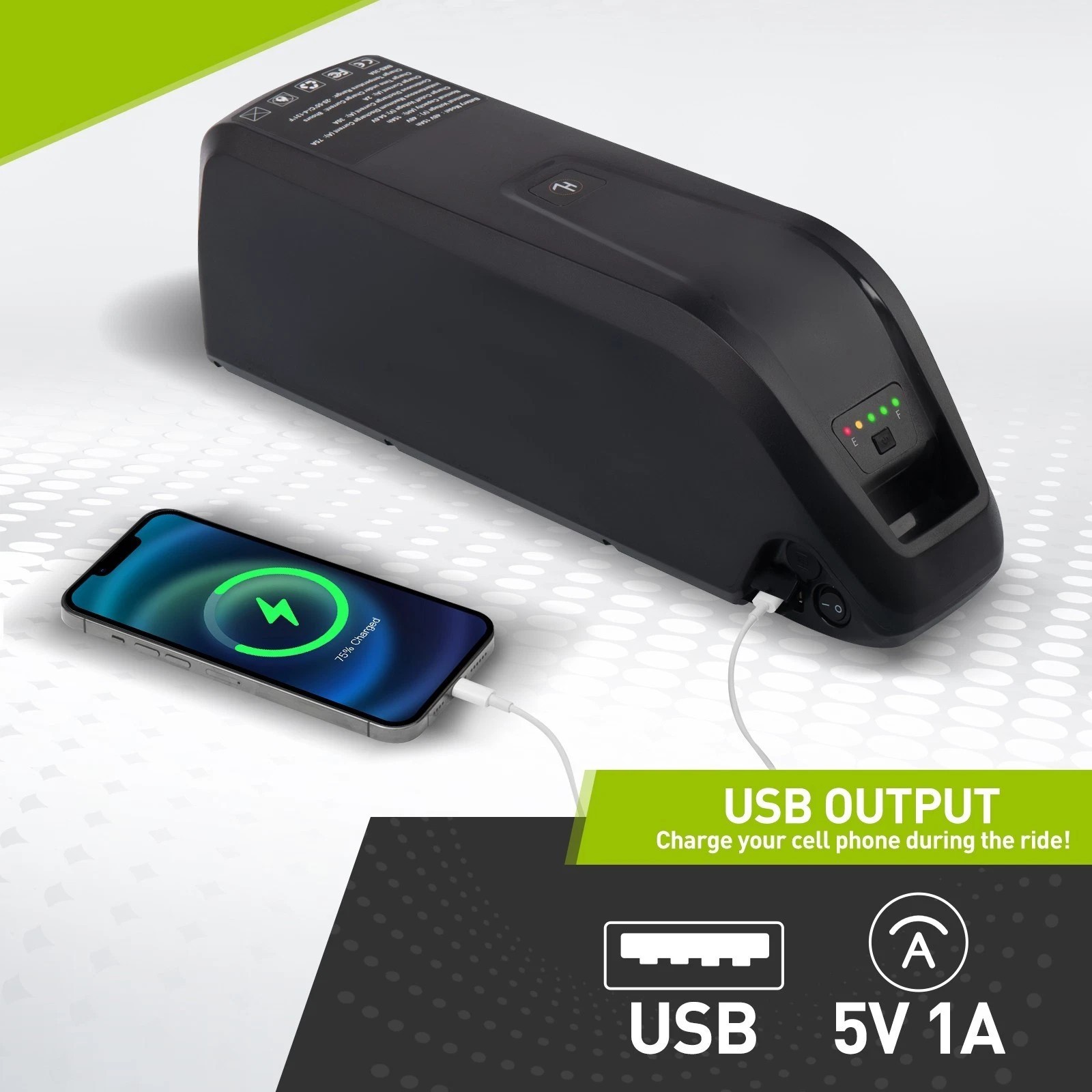 36V 48V 10AH/15AH/20AH Ebike Lithium Battery ≤1800W Motors w/ USB Port Bicycle