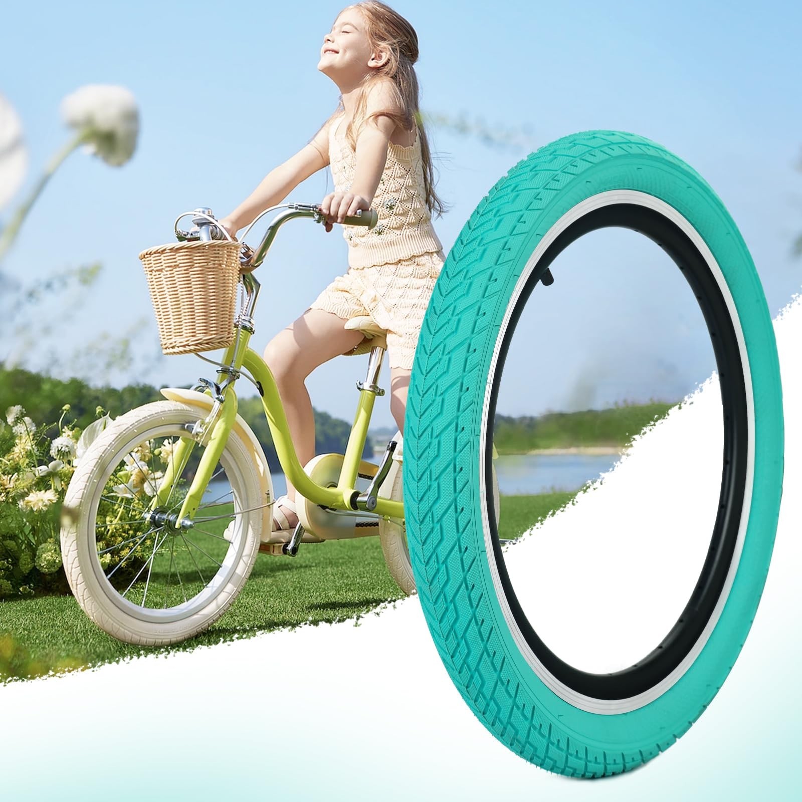 20 x 2.35 inch Kids Bike Tire Colorful Anti – Slip Foldable Replacement All T…