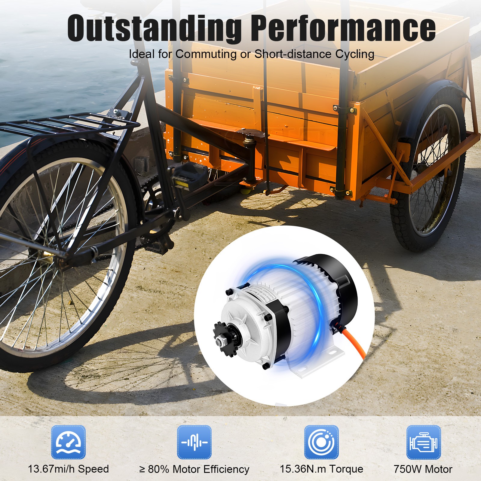 New 48V 750W Electric 3-wheel Bike Brushless Motor Kit For Adults Tricycle Trike