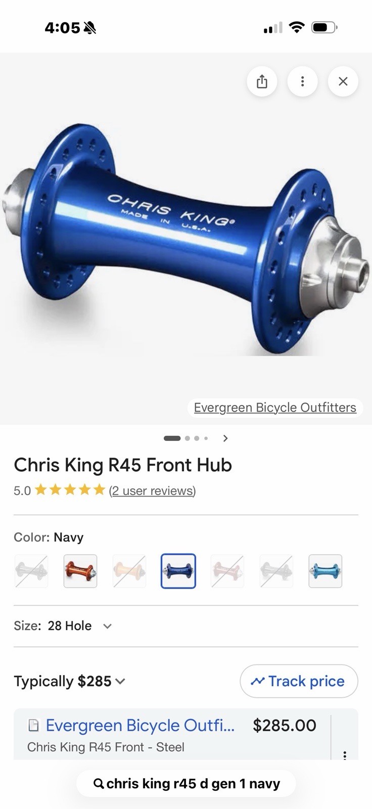 Chris King Disc Hubs Navy / Blue 100mm Front 135mm Rear QR.