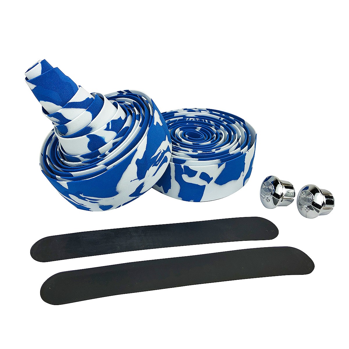 Blue – White Camouflage EVA Road Bike Handlebar Tape, Cycling Wraps w/ End Caps
