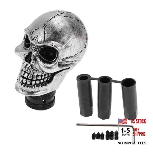 9cm Skull Shift Knob Universal Gear Shifter Knob Resin Stick Silver Tone