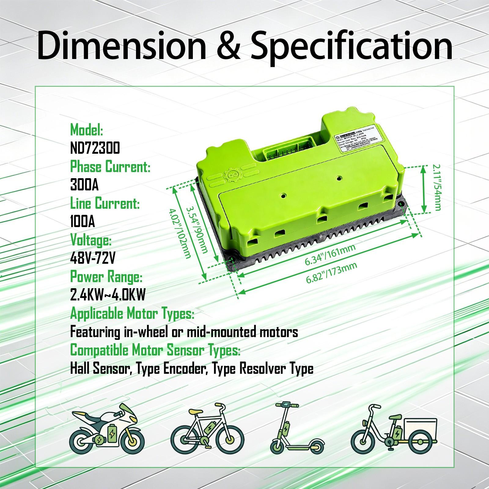For FarDriver ND72300 Controller w/ Bluetooth, 48-72V, 100A Battery, 300A Phase