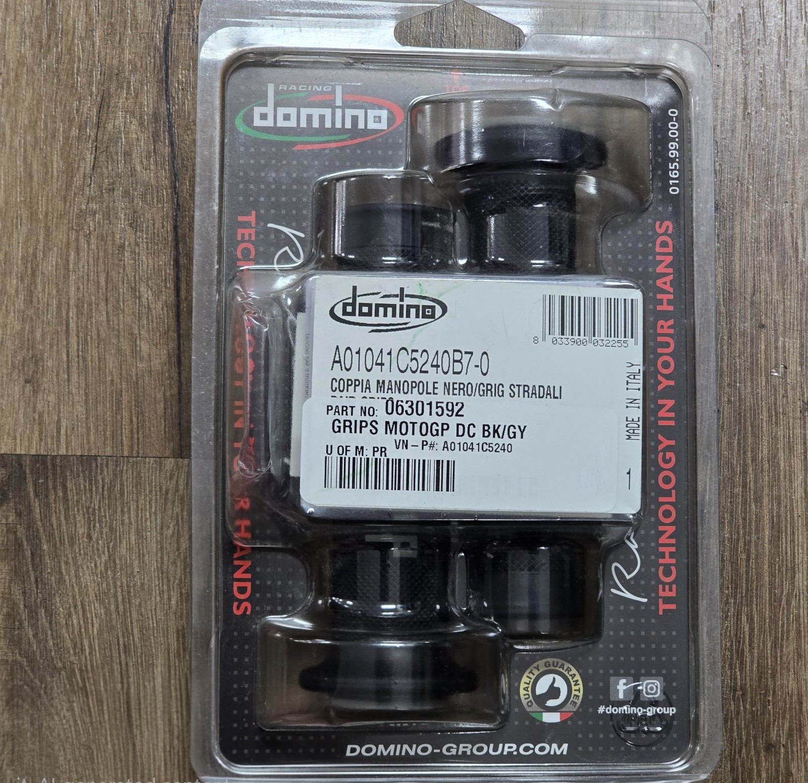 NEW Domino A010 Road Racing Dual Density Grips Black/Grey 06301592 Made In Italy