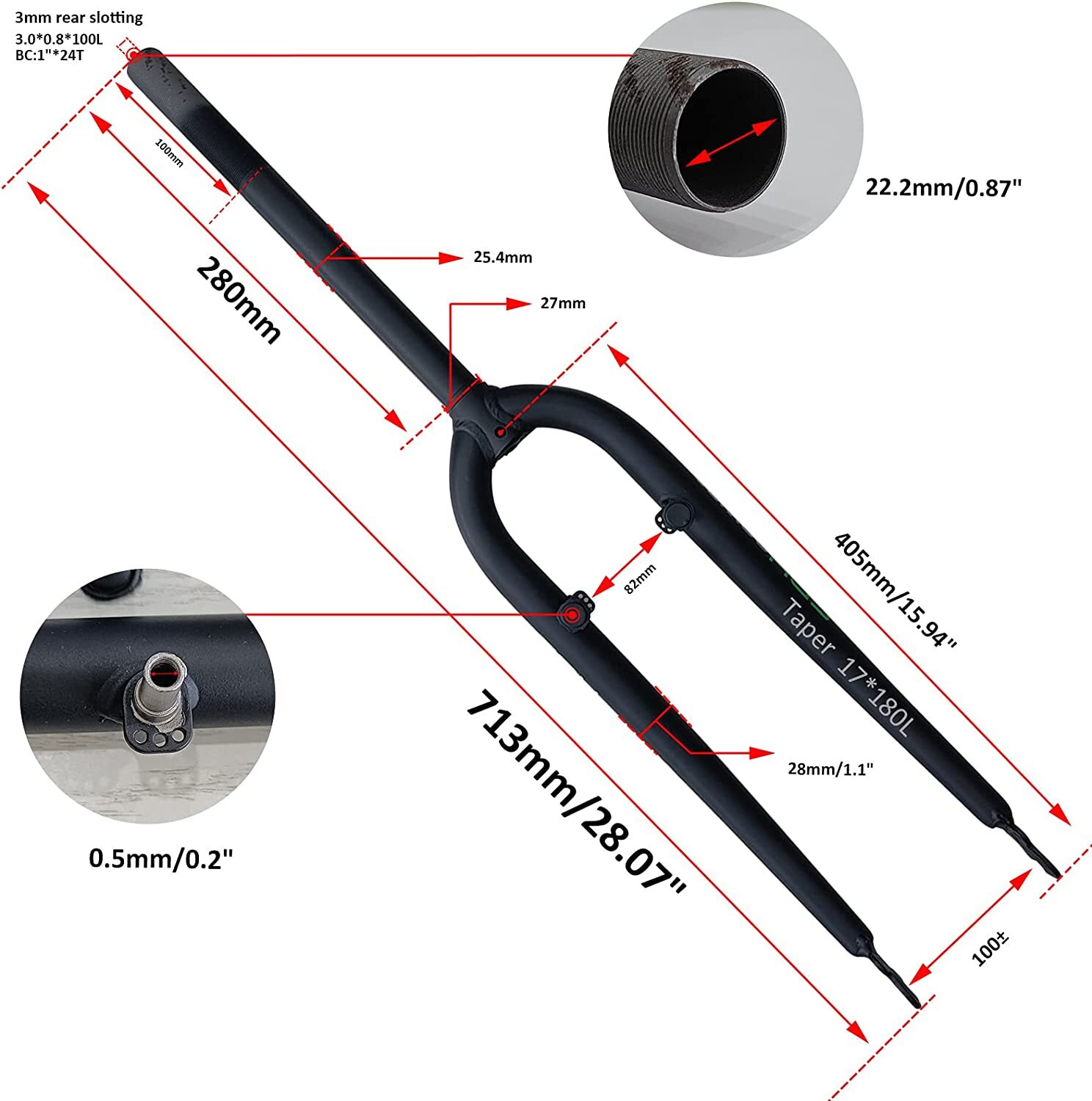 JZsport 700C/29” Threaded Cycling Fork OD 1″ 25.4mm W/Headset Fixed Bike Fork