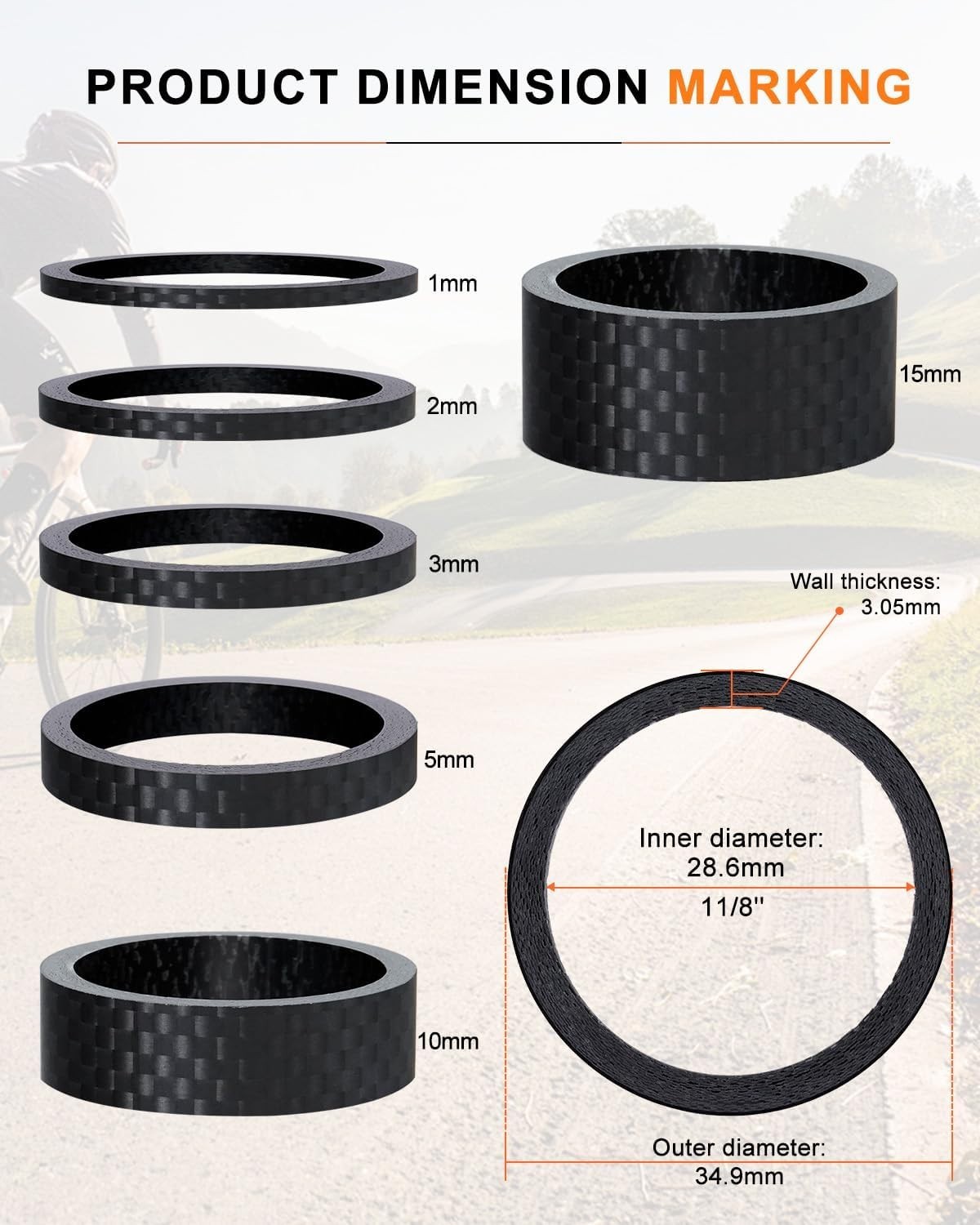 8PCS Carbon Fiber Headset Spacers Matte Finish Lightweight and Precision Fits