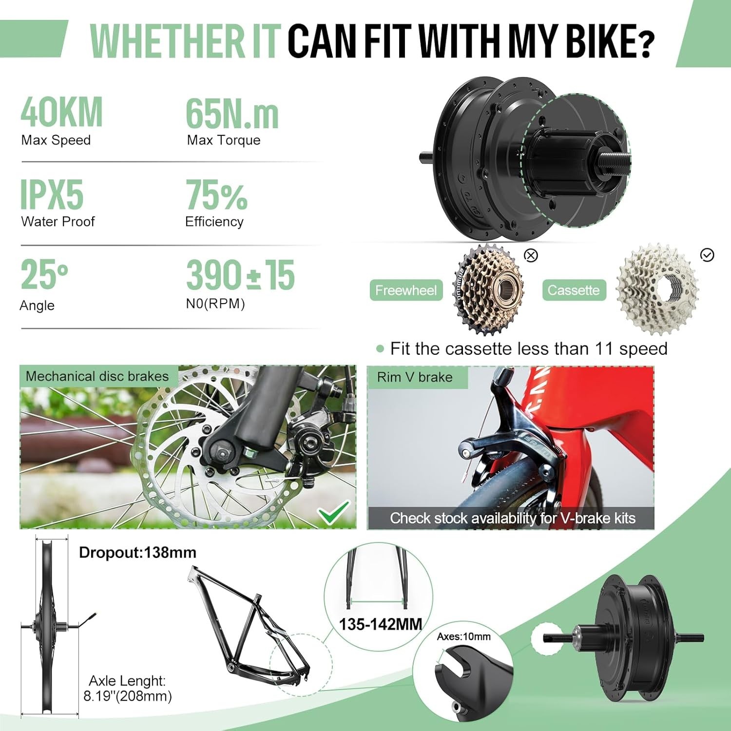 Bafang 48V 500W 26″27.5″ Electric Bike Rear Wheel Hub Motor Ebike Conversion Kit