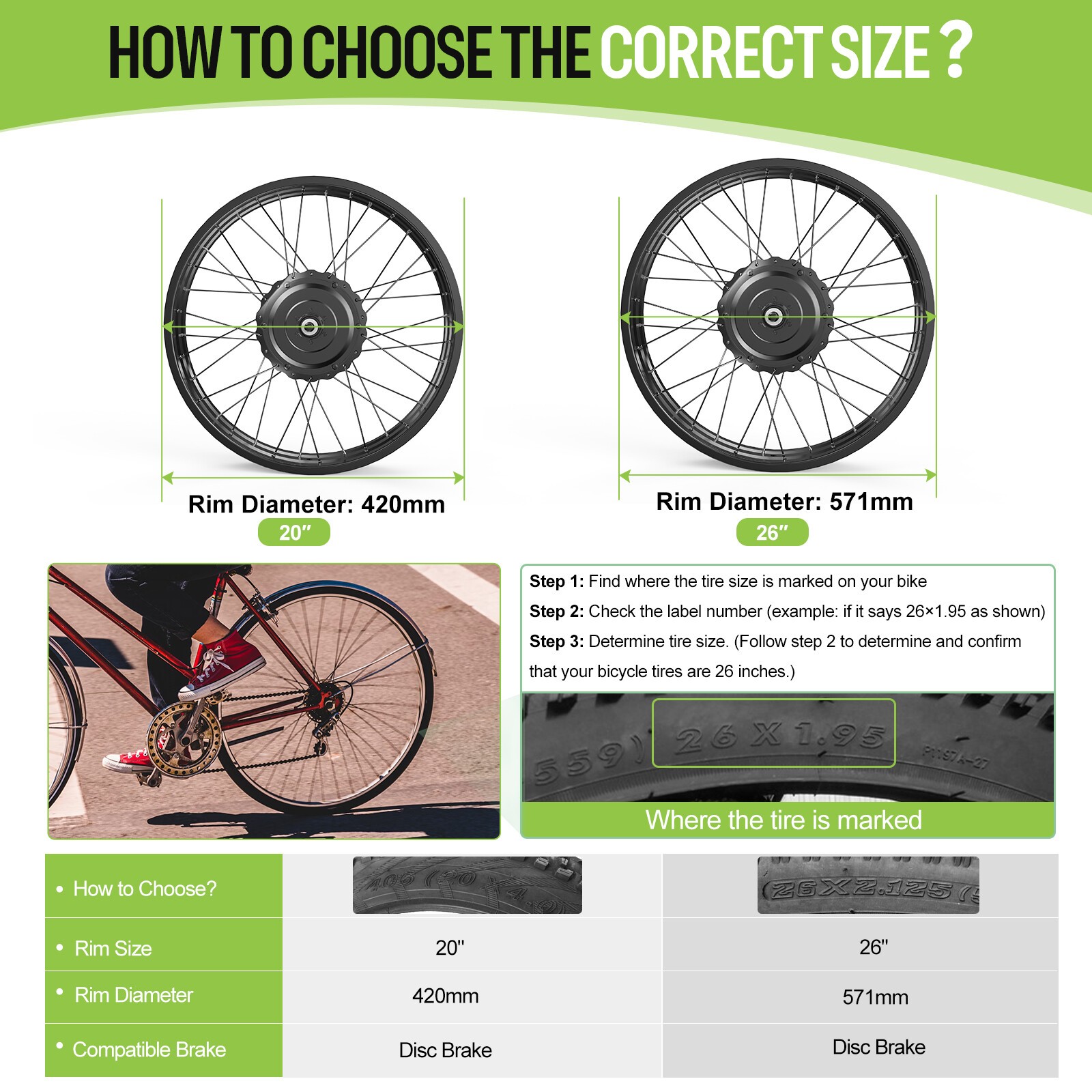 48V1000W Bafang Rear 26″ 20” Fat Wheel Hub Motor Bicycle Conversion Kit USA