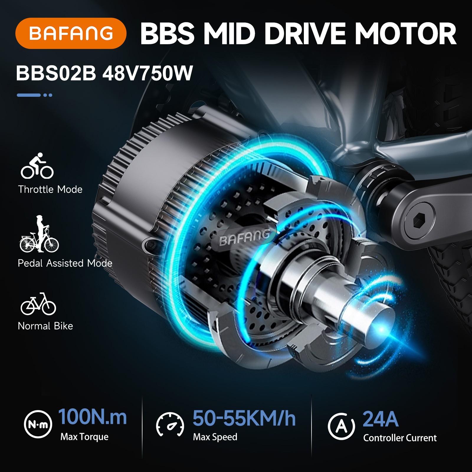 48V750W Bafang Mid Drive Motor Kit BBS02B 68-73mm Electric Bike Conversion Kit