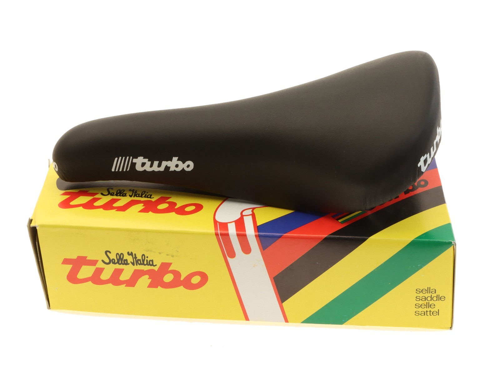 Selle Italia Turbo Leather Saddle Black Original 90s Steel Rails NEW in Box NOS