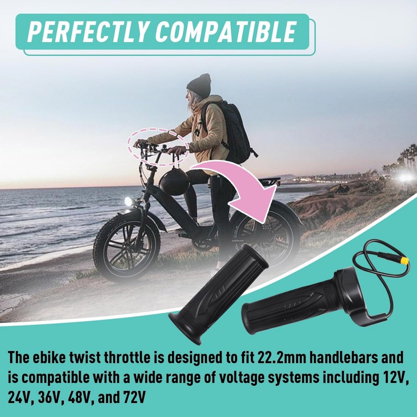 For Ebike 12V-72V Waterproof Electric Bike Full Twist Throttle Grip Accessory