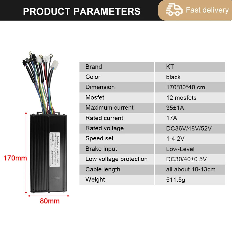 E-bike Controller 35A Sine Wave Controller For 1000W 1500W Brushless Motor