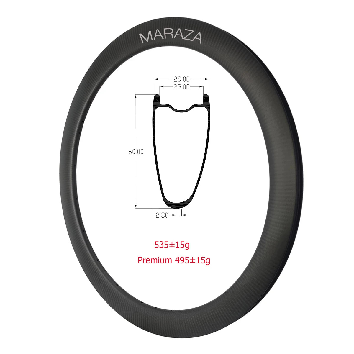 700C Carbon Road Bike Rims 60mm Depth Hookless 29mm Wide V Brake/Disc Brake