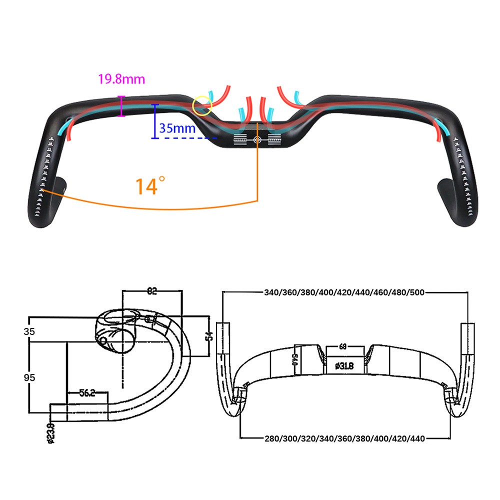 Full Carbon Handlebar Rise 35mm Aero Racing Gravel Road Bicycle Drop Bar 31.8mm