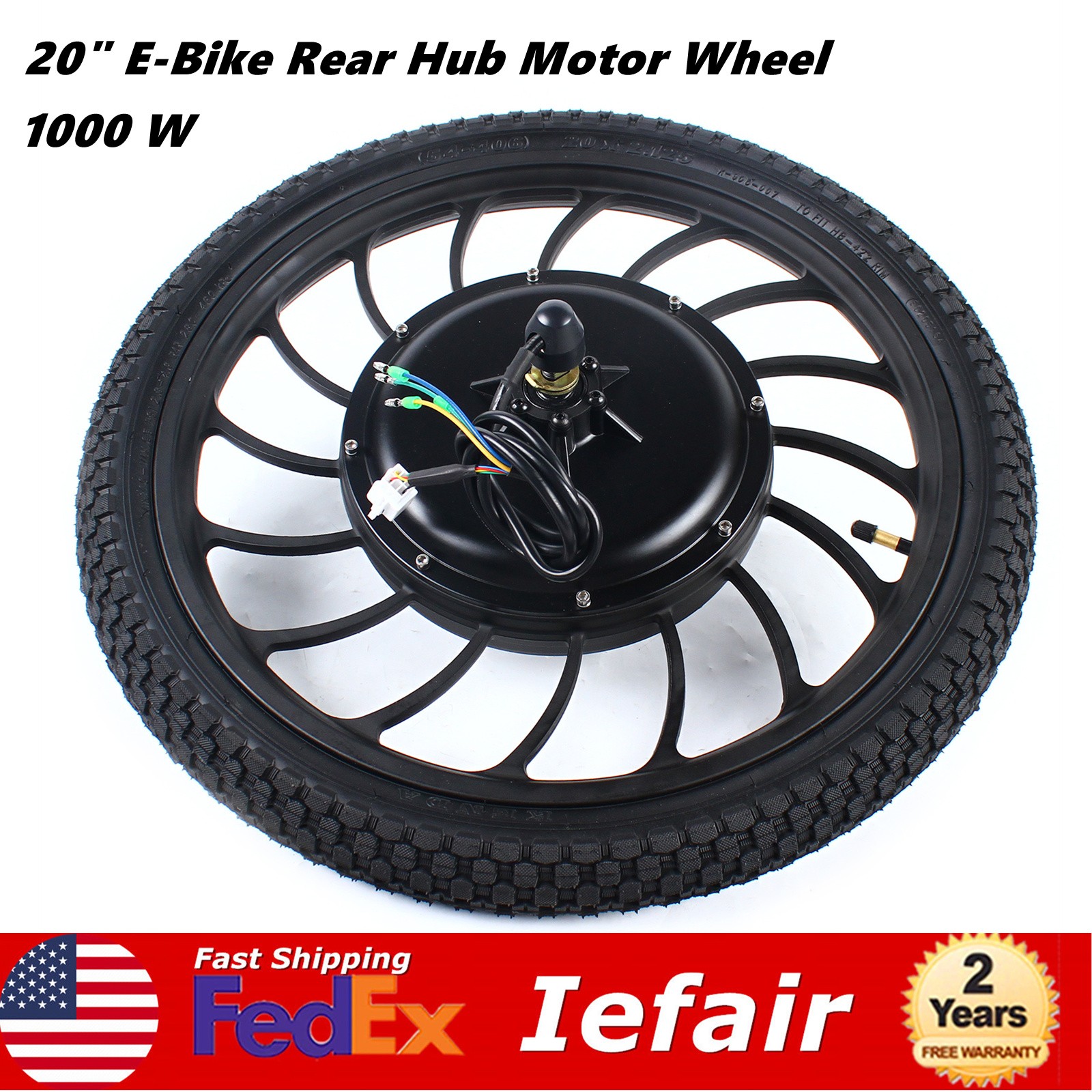 1000W 48V 20″ Rear Wheel Brushless Gearless Hub Motor For Ebike 0-40km/h