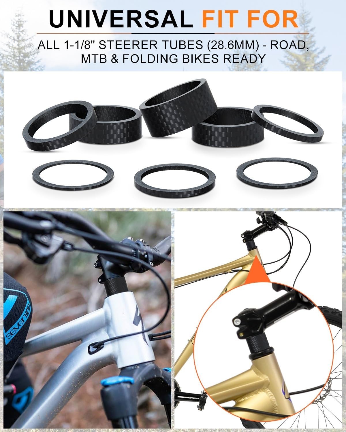 8PCS Carbon Fiber Headset Spacers Matte Finish Lightweight and Precision Fits