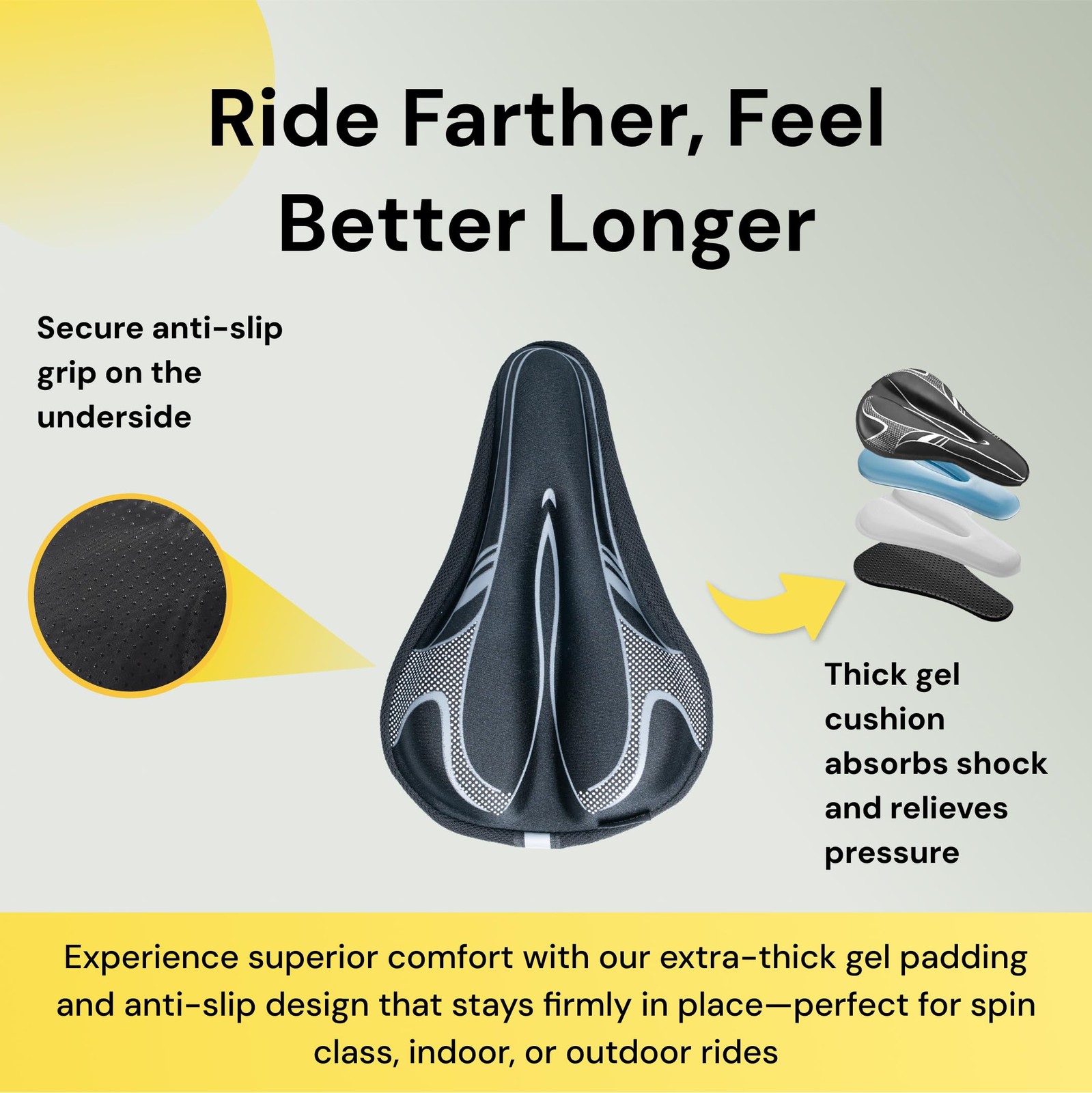 Gel Bike Seat Cover for Women & Men, Padded Bicycle Seat Cushion with Extra T…