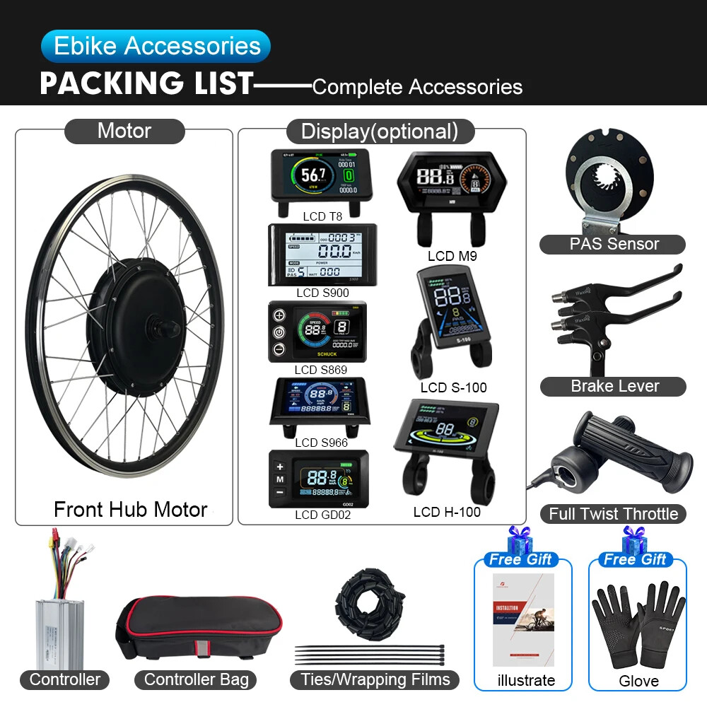 Mountain Electric Bike Conversion Kit 48V 1500W Brushless Front Hub Motor Wheel