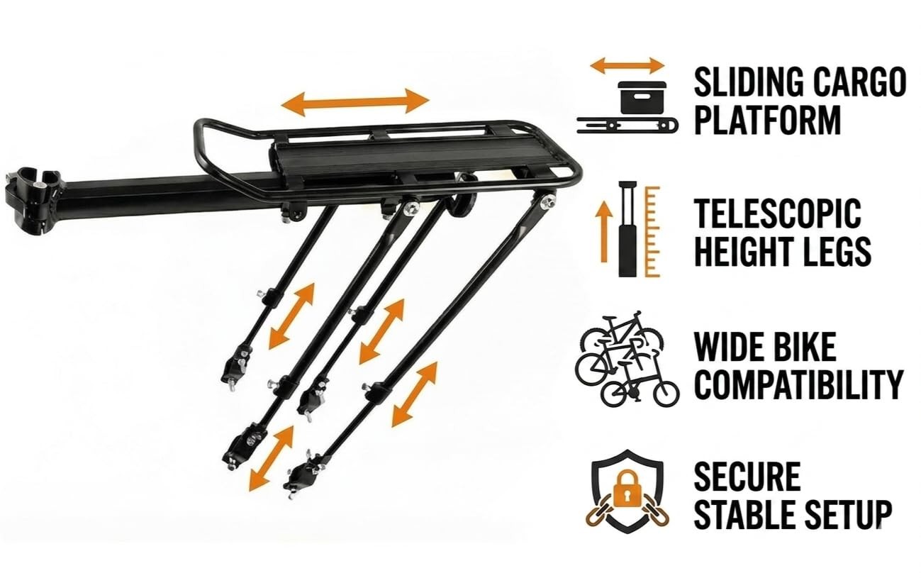 COMINGFIT 180lbs Heavy Duty Bike Rear Rack Double Strength Cargo Rack MTB