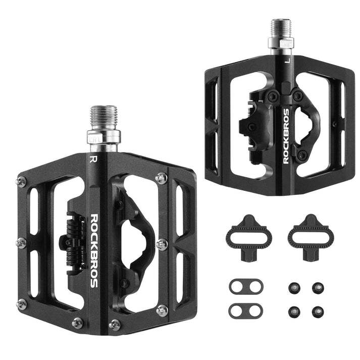 ROCKBROS Bike Cleats Pedals with SPD Sealed Clipless Flat Platform 9/16″ Pedals