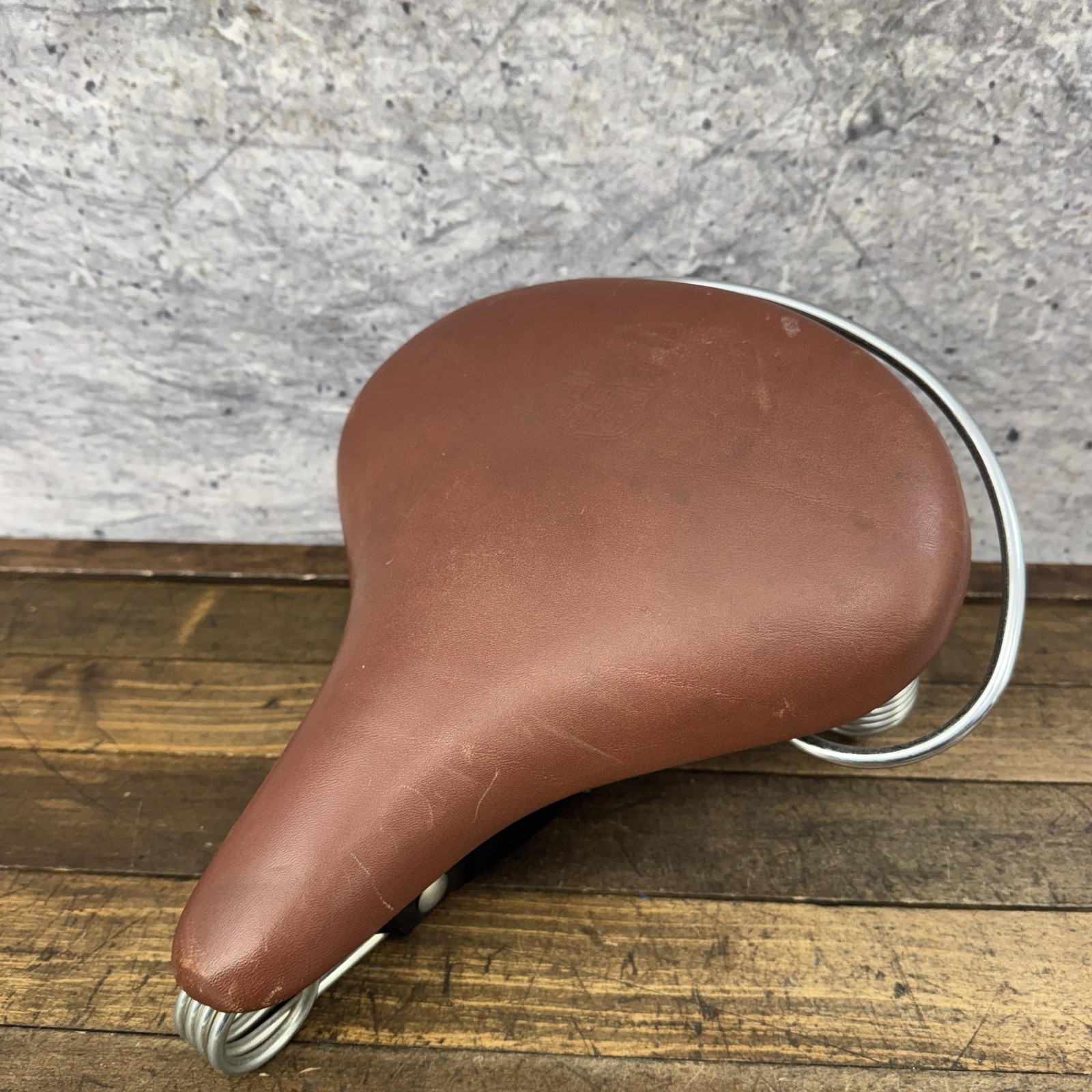 Vintage Persons Bicycle Saddle Seat Brown Genuine Leather 90s 99 Cruiser Spring