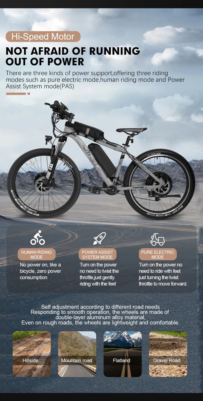 48V 1500W Electric Bike Conversion Kit Mountain Bike Rear Rotate Wheel Hub Motor