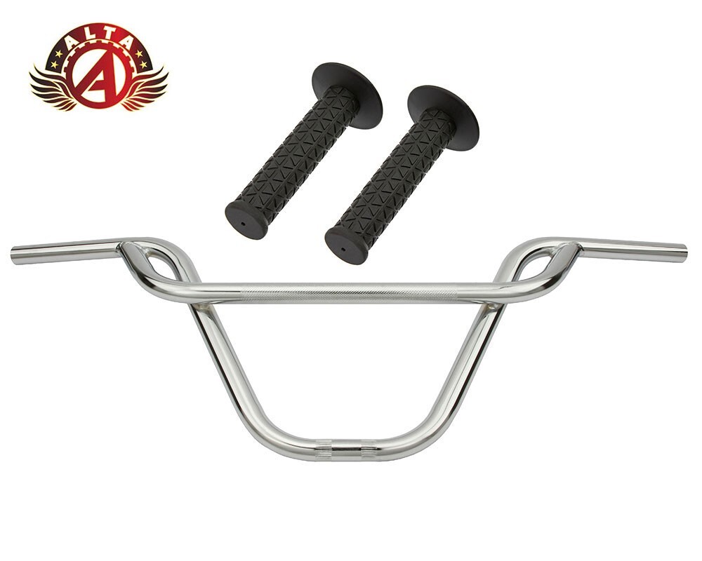 ALTA BMX Old School PRETZEL Chrome Handlebar W/ 124mm TRIANGLE BMX GRIPS