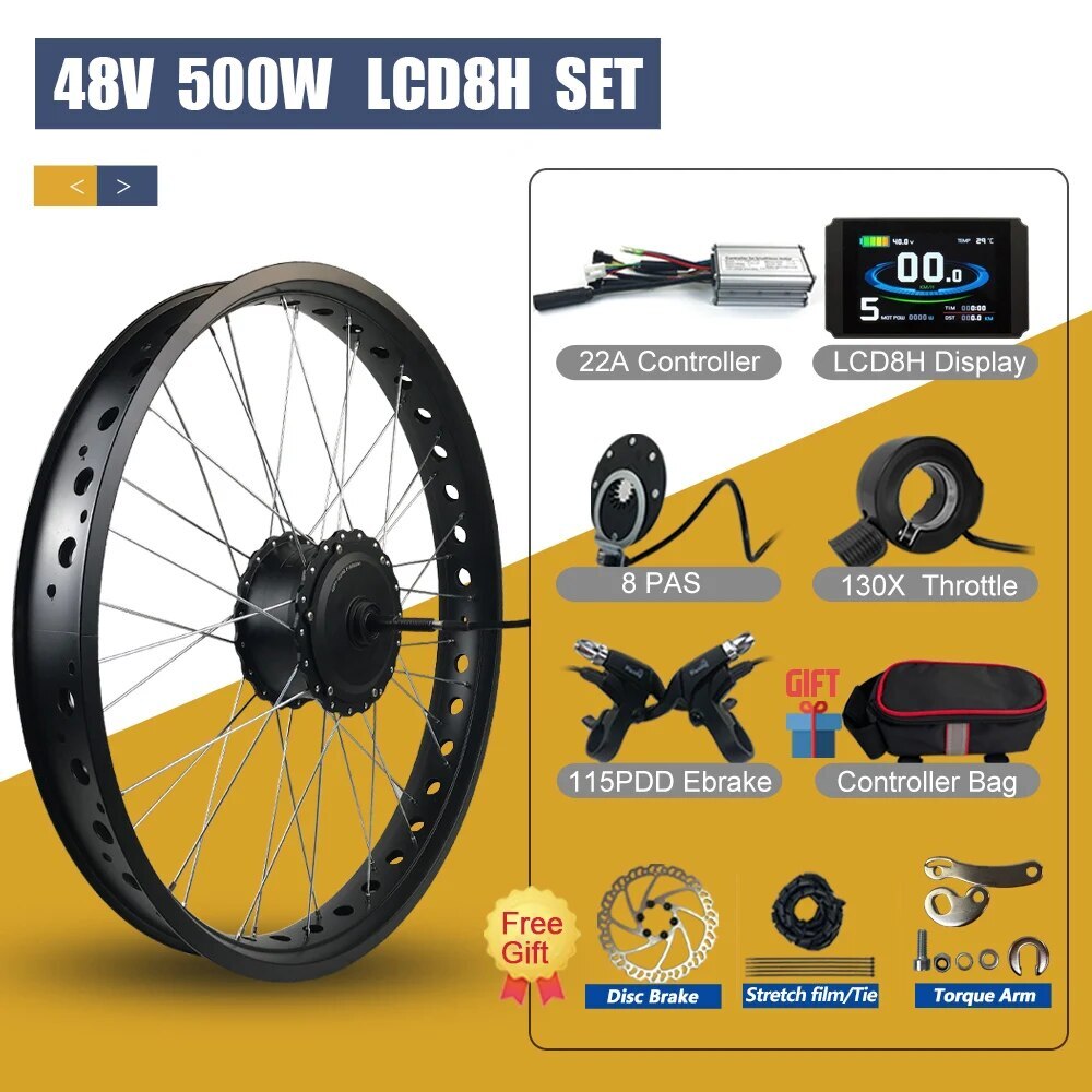 Snow E-bike Conversion Kit 36V 48V 500W 20/26inch Rear Rotate Wheel Hub Motor