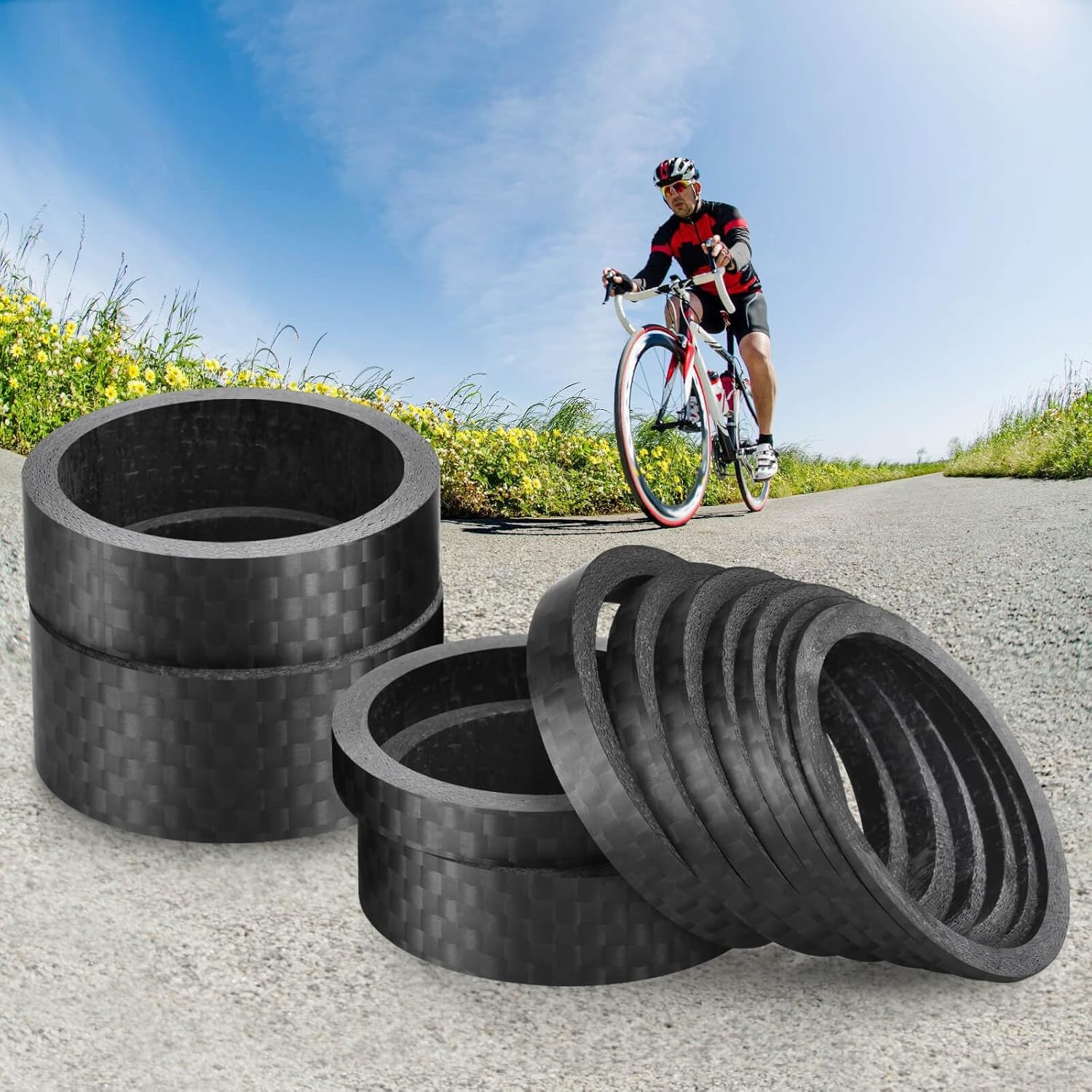 11PCS Bike Carbon Fiber Headset Spacers Matte Finish 1-1/8in Stem 6 Sizes