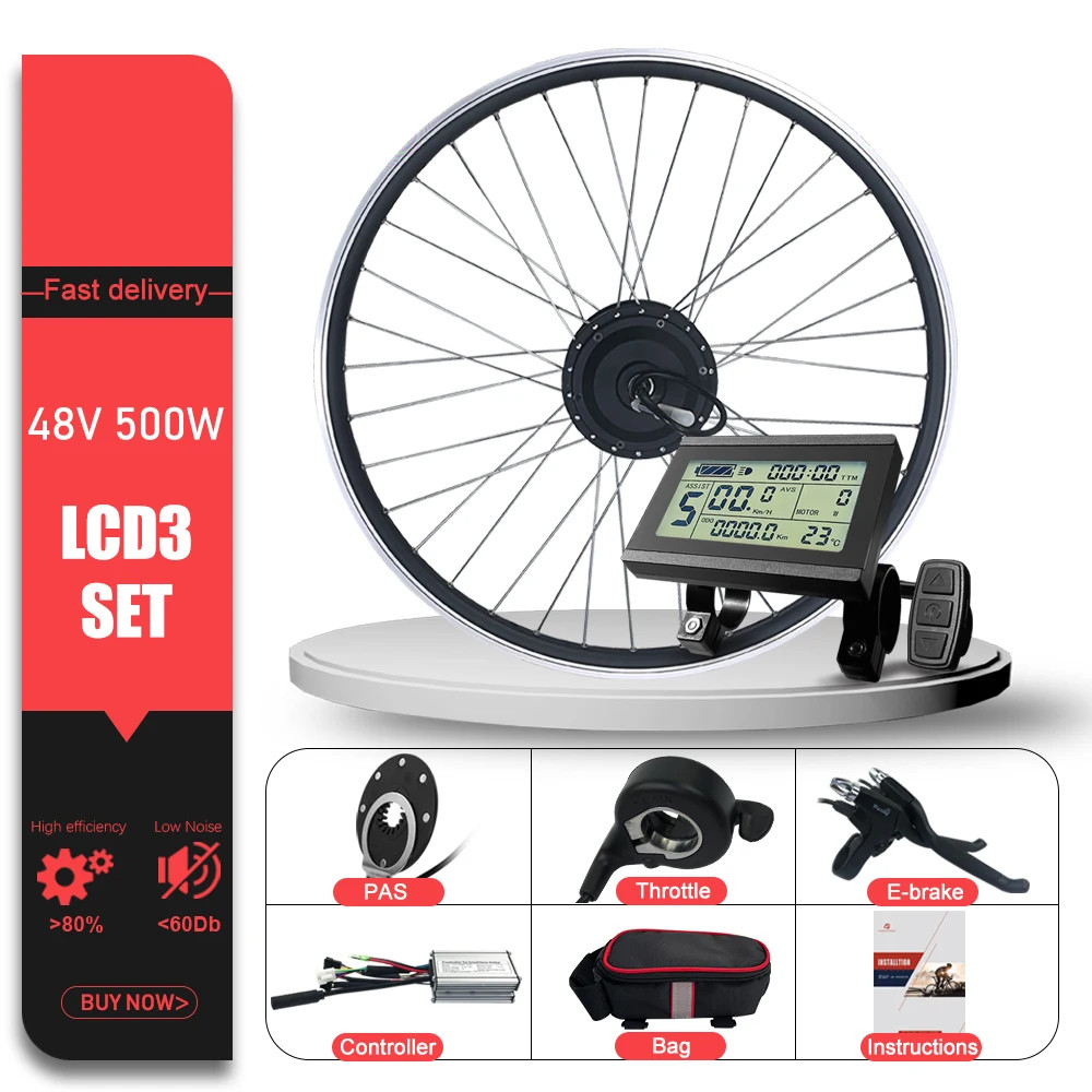 Mountain Electric Bicycle 36V 48V 500W Front Brushless Hub Motor 16-29inch 700C
