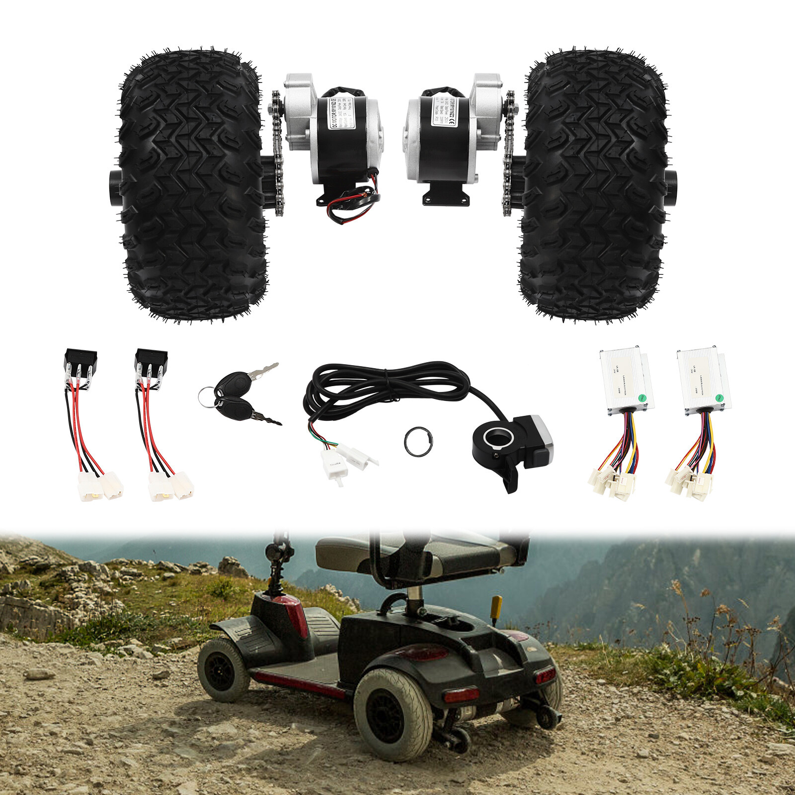 10″ Complet Motor Conversion Kit 24V 250W Double Wheel for Electric Cart Scooter