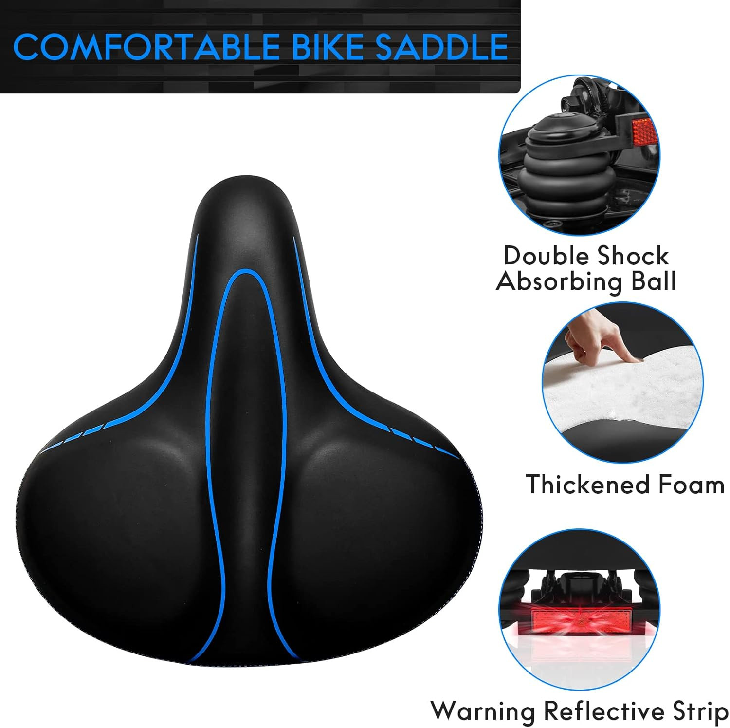 Oversized Bike Seat, Wide Bicycle Seat for Women Men Comfort, Universal Waterpro