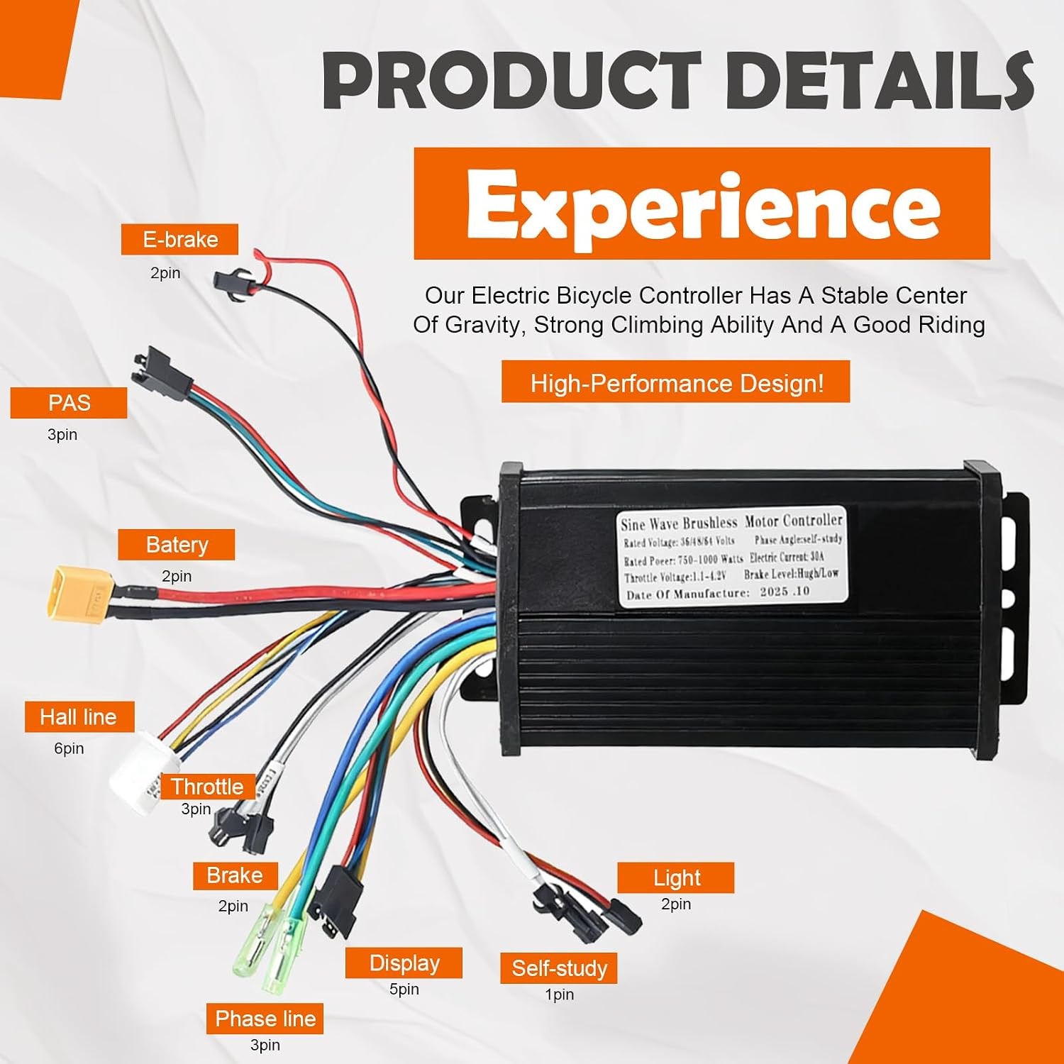 Electric Bike Controller 36V/48V/64V 30A 750W/1000W JN Sine Wave Brushless Motor