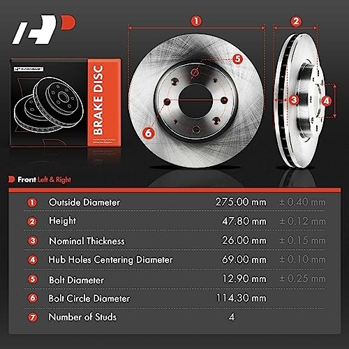 10.83 Inch (275mm) Disc Brake Rotors, 2-Pack | Compatible with Front Vented
