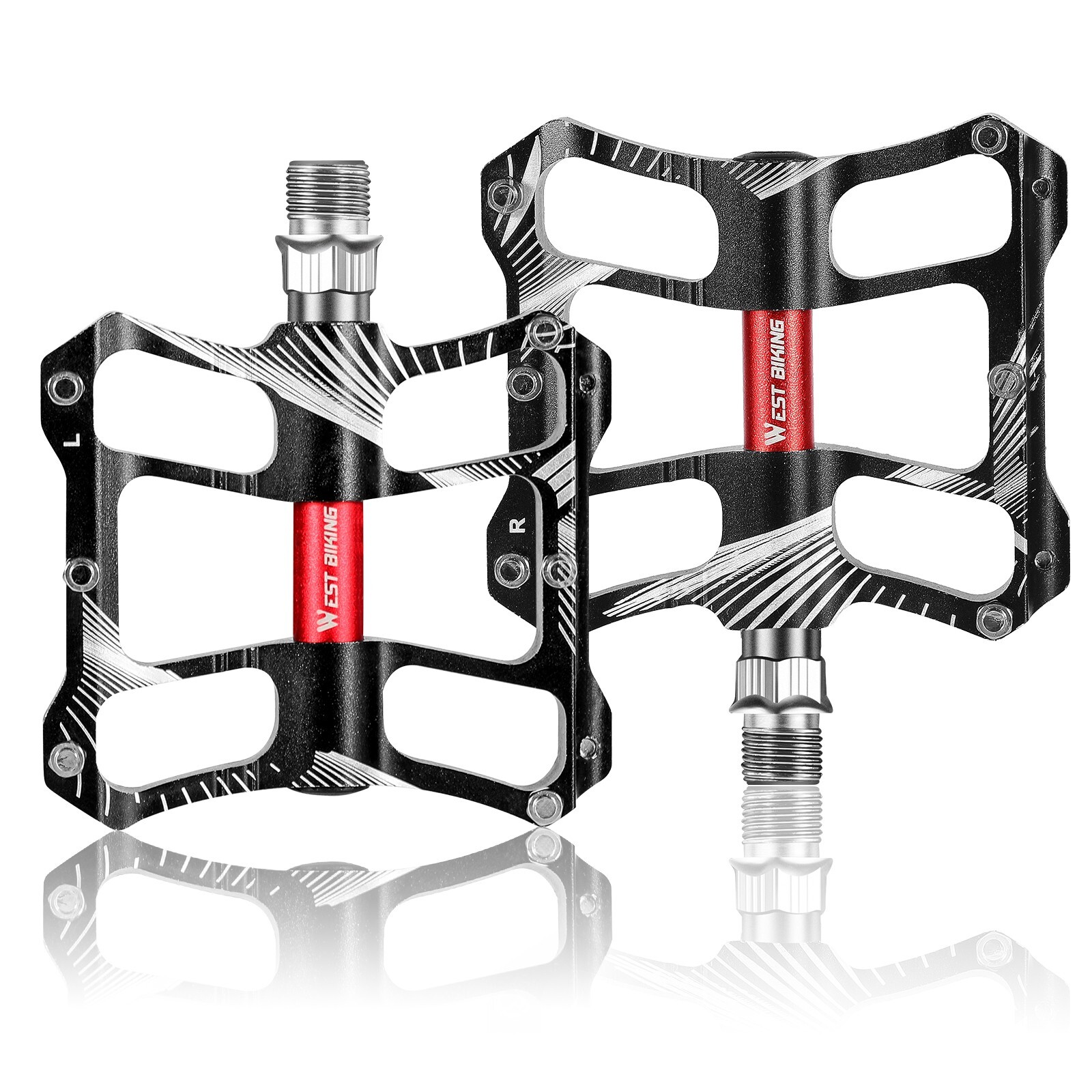 WEST BIKING DU 2 Sealed Bearings Bike Bicycle Flat Platform Pedals 9/16″ Black