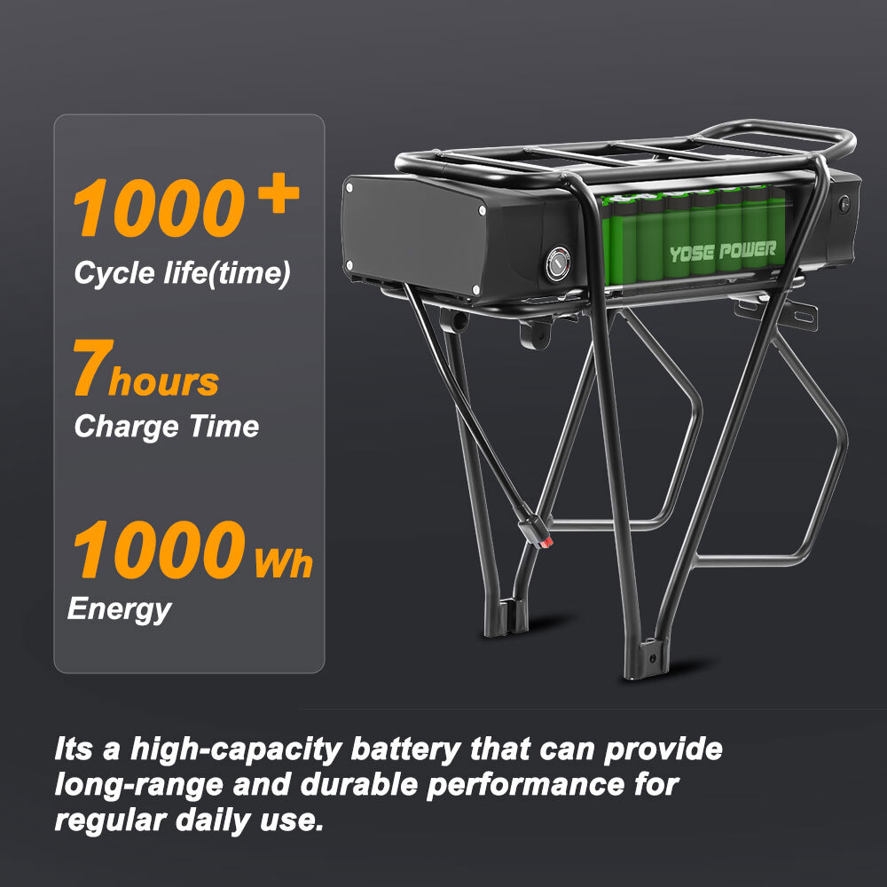 48V 20.8Ah Lithium Ebike Battery 1500W Rear Rack Electric Bike Battery Black