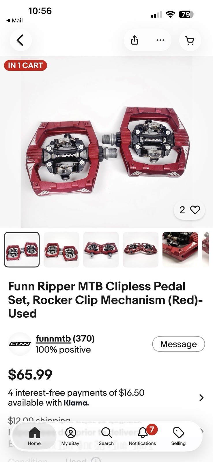 Funn Ripper MTB Clipless Pedal Set, Rocker Clip Mechanism (Red)- Used