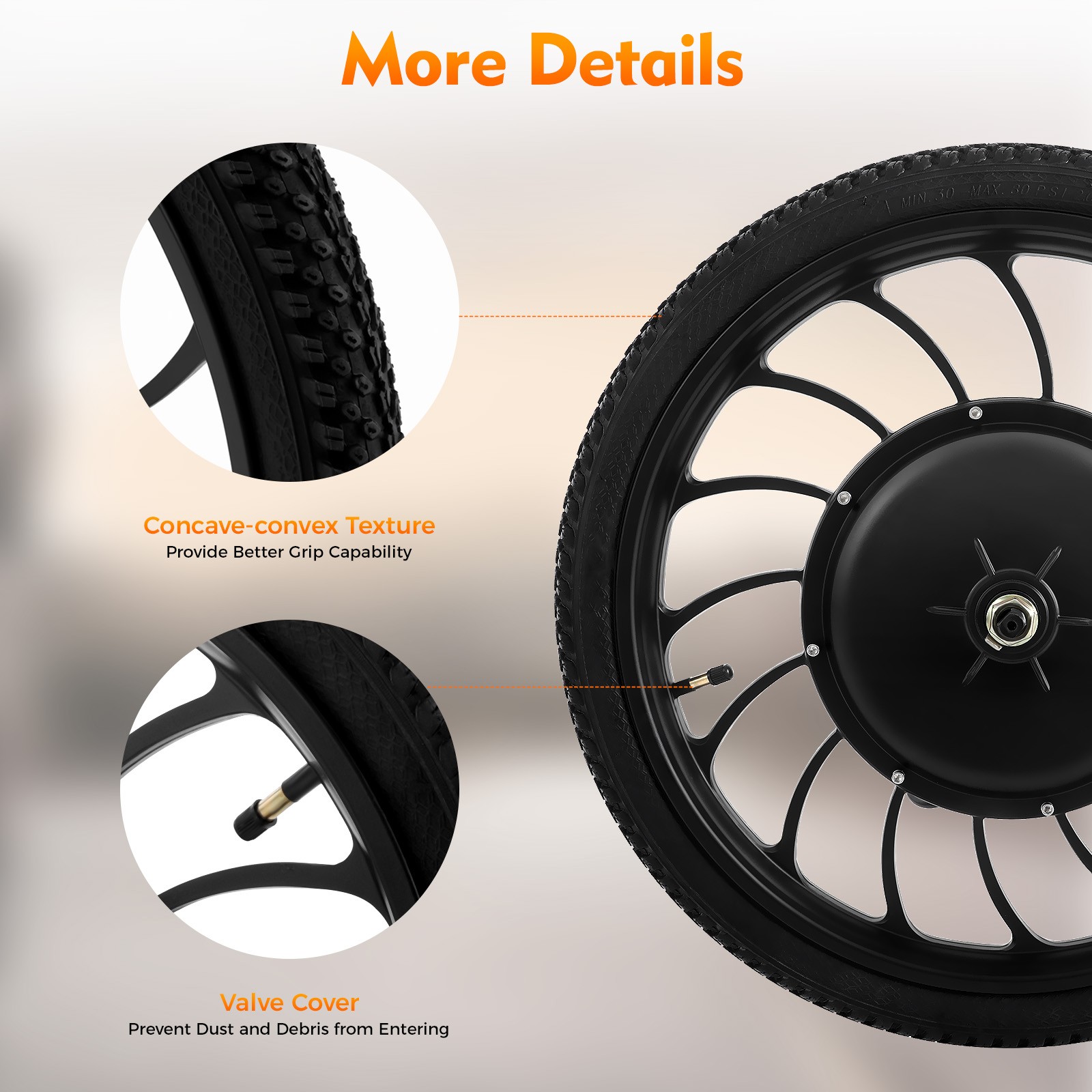 48V 1000W 20″ E-bike Front Wheel Electric Bicycle Motor Conversion Kit Hub