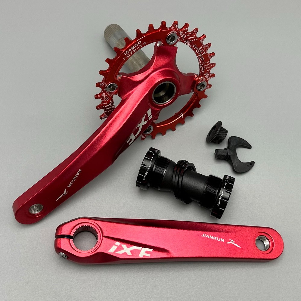 MTB Road Bike Crankset Crank arm 170mm w BB Narrow Wide Single Chainring 32T Red