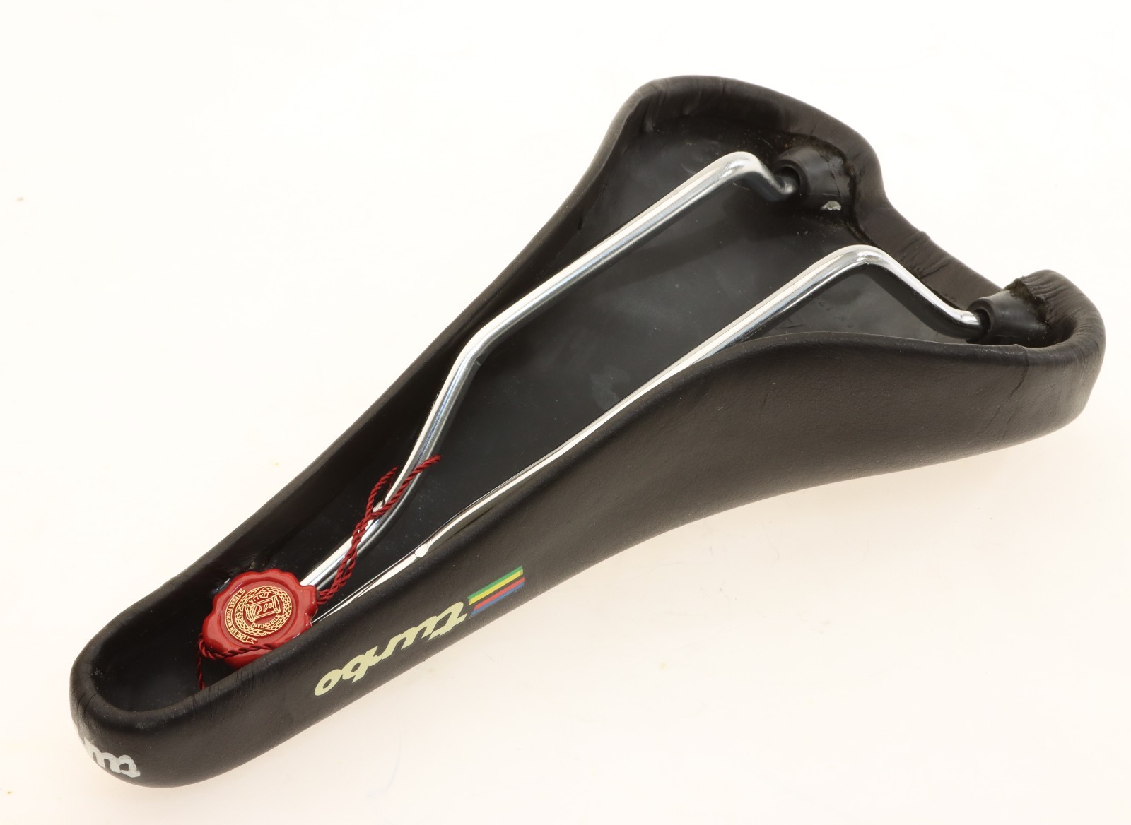 Selle Italia Turbo Leather Saddle Black w/ WC STRIPES 90s Steel NEW in Box NOS